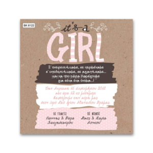 It's a Girl Προσκλητήριο Βάπτισης για Κορίτσι