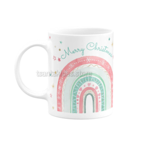 Xmas Rainbow Κεραμική Κούπα για Βάπτιση Κορίτσι
