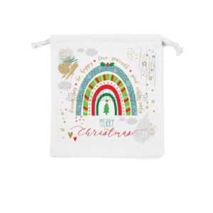 Xmas Rainbow Boy Βάπτιση Αγόρι – Πουγκί Υφασμάτινο με Κορδόνι