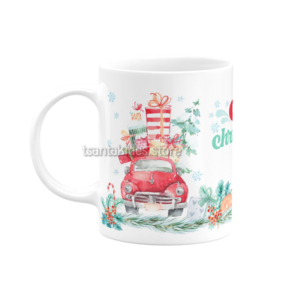 Xmas Red Truck Κεραμική Κούπα για Βάπτιση Αγόρι